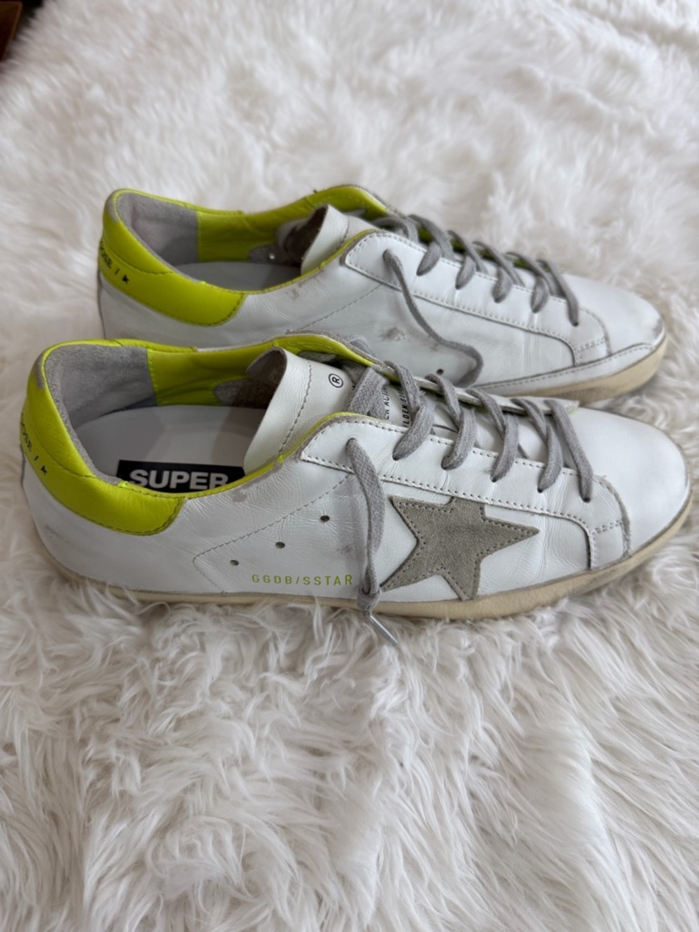 Golden Goose Super-Star GGDB 
White Leather Neon green Heel Size 40 US 10
